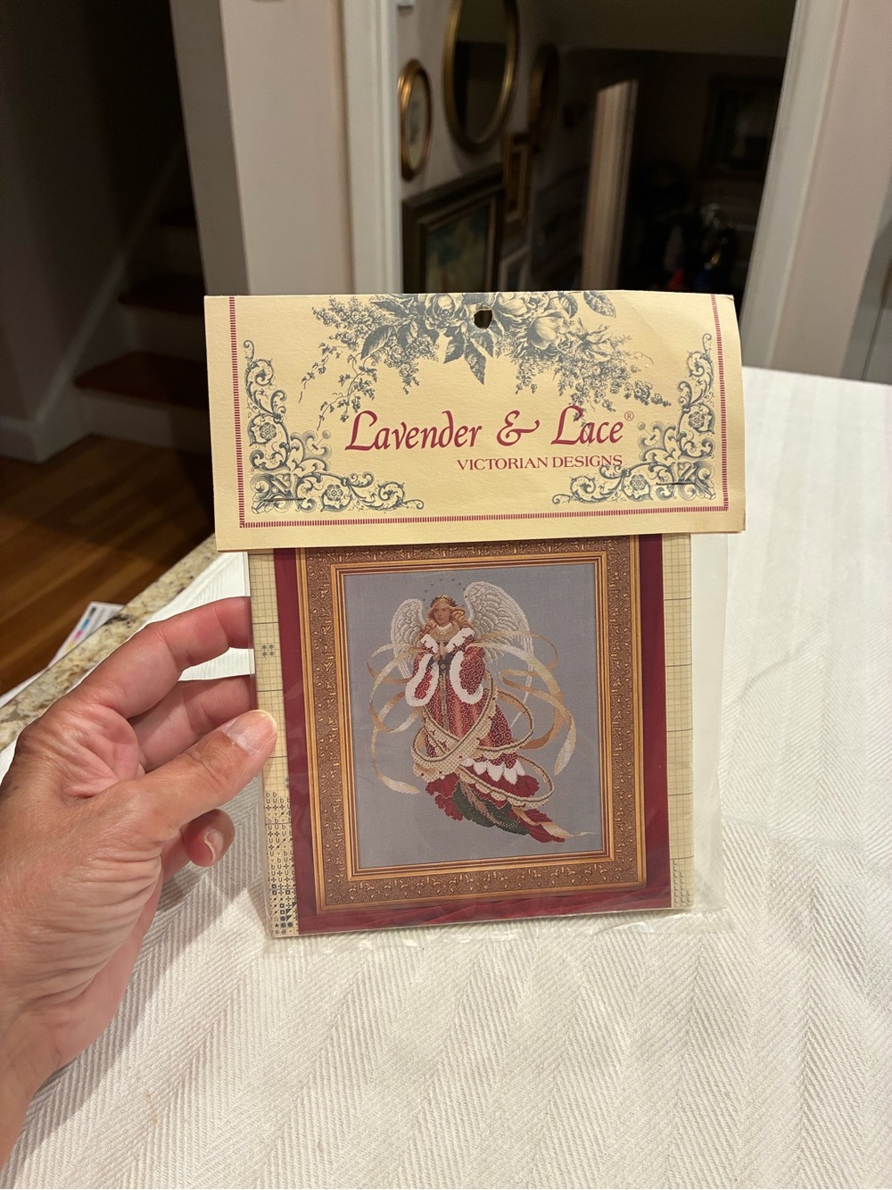 Lavender and Lace Red and Cream Angel of Christmas Cross Stitch